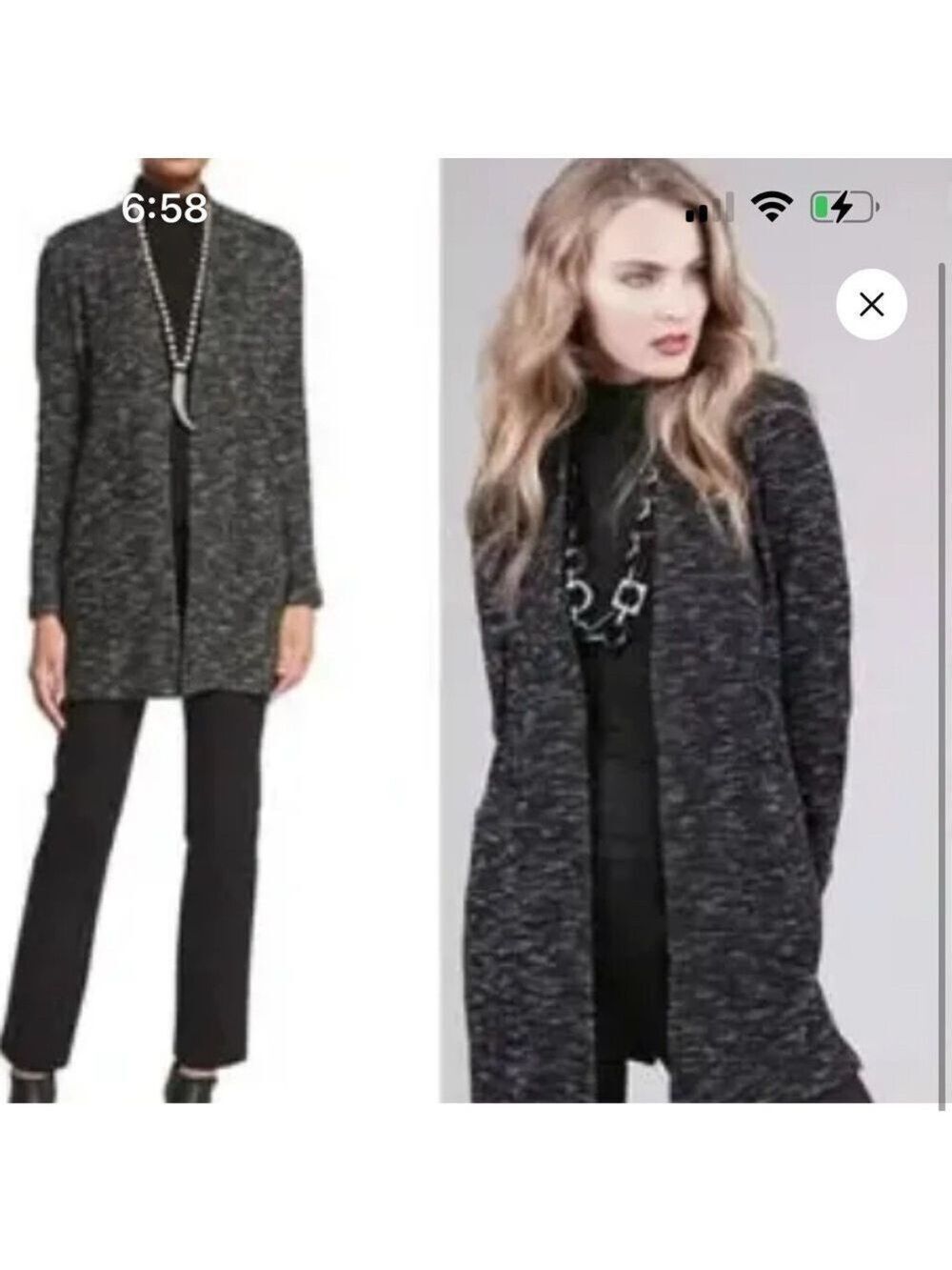 NWOT Eileen Fisher Black Cardigan Black White Marled Sz M